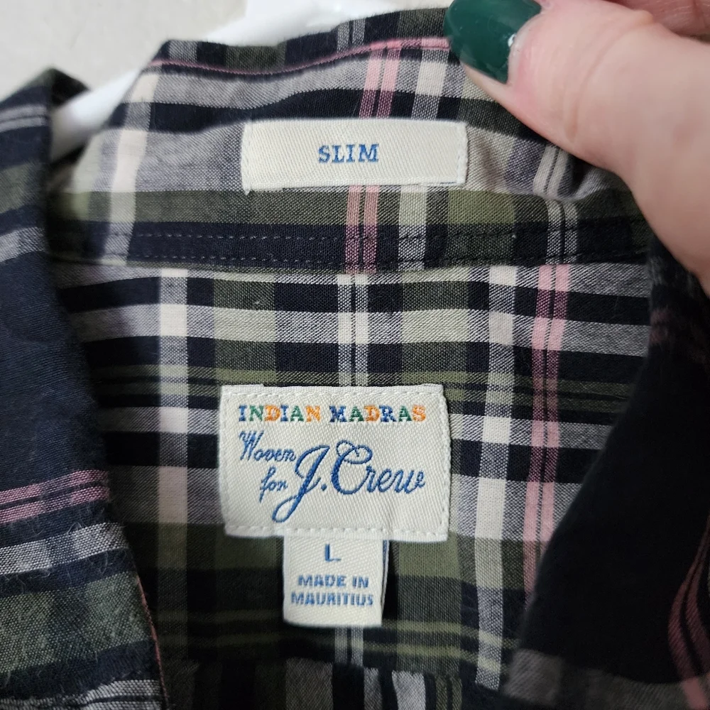 J.CREW Slim Indian madras Button down lightweight‎ shirt in plaid size L